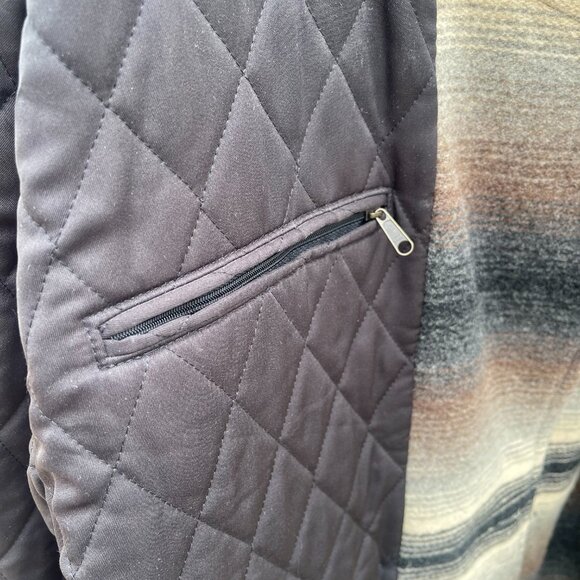 Men's Size XL Vintage Lined Woolrich Striped Rancher Coat with Fleece Collar - Picture 10 of 16